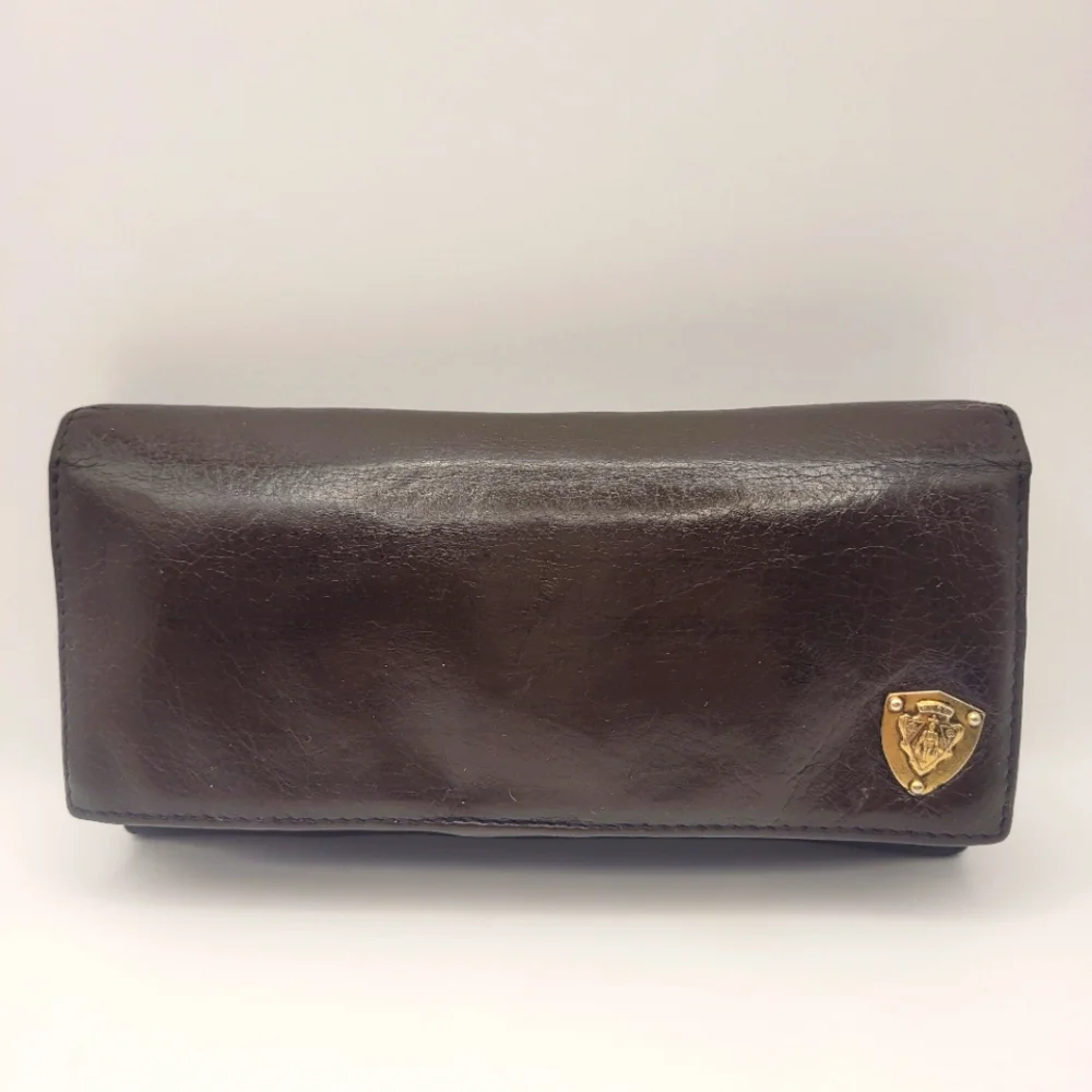 Gucci Vintage Crest Leather Brown Long Wallet